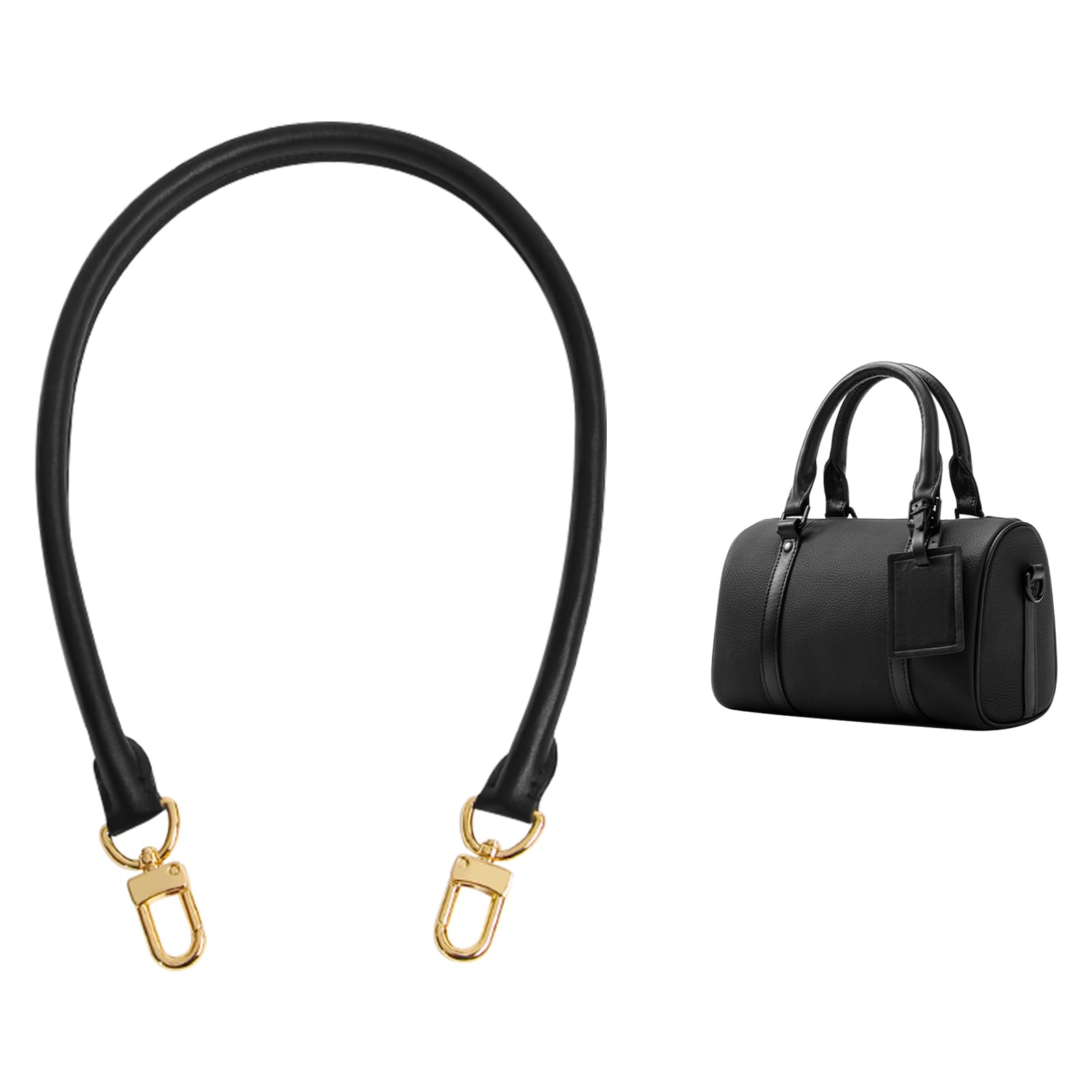 jiesinlov 70 cm Tracolla di ricambio in pelle di vacchetta per borse Speedy 25 30(Nero-oro)