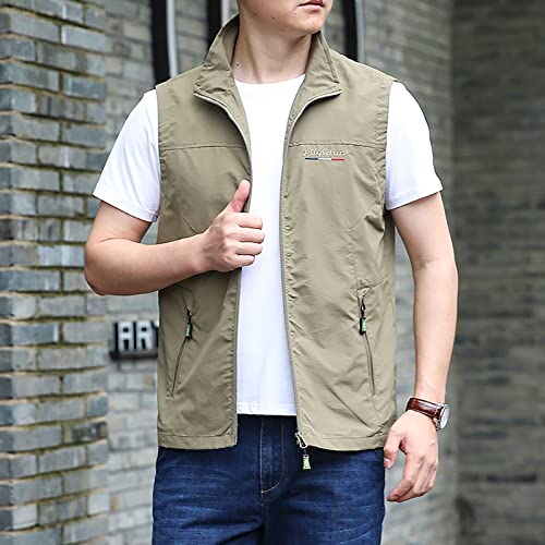 Image of Men's Running Vest Outerwear Lightweight Sleeveless Photography Workwear Vest Running Stretch Waterproof Vests(Khaki US X-Large)