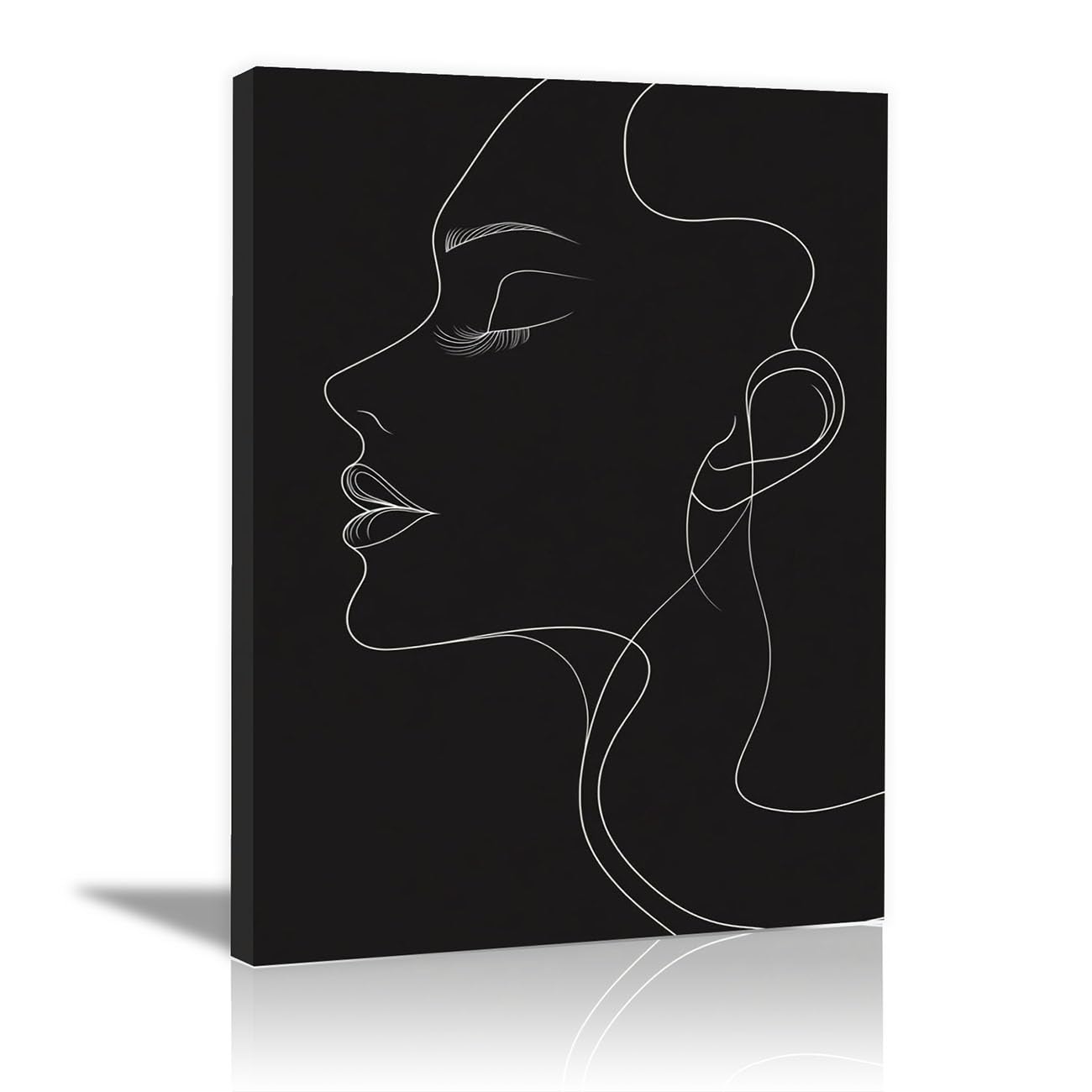 QUSAAOU African Americans Wall Art Lady Side Face Single Line Vintage Tribal Girl Images Elegant Paintings Of Black Women Suitable For Home Wall Decoration(black)-60x90cm1 Framed