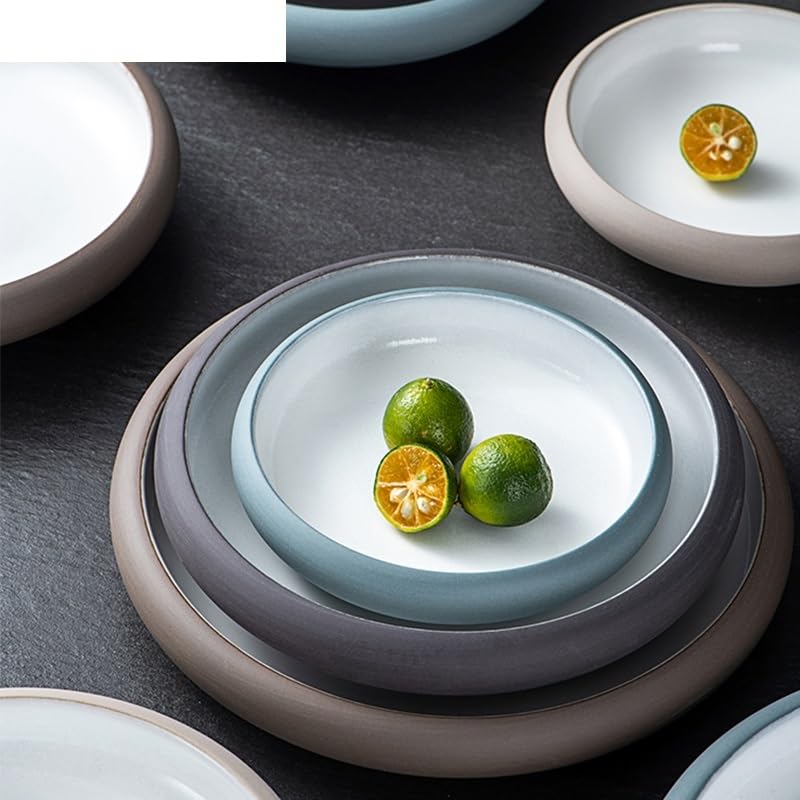 Assiettes Service de Table KINGLANG Original Assiette en céramique Japonais Plat Rond Usine En Gros Export Vaisselle Plat ménager Assiette à collation Assiette à fruits Assiette(B)