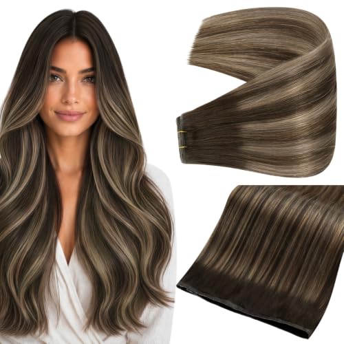 Full Shine Butterfly Weft Hair Extensions 16 Inch 80G Brown Ombre