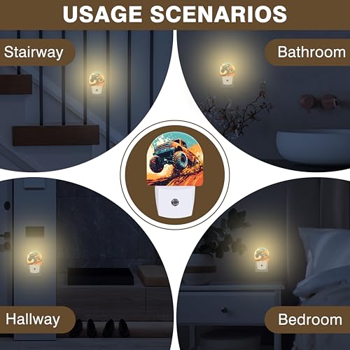 Image of Night Lights Plug into Wall Cartoon Monster Truck Night Light Dusk to Dawn Smart Sensor Decorative Round Led Lamp for Bedroom Kitchen Hallway Nightlight for Women Men