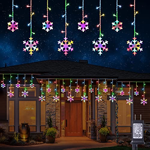 Christmas Snowflake Lights Outdoor, 17.22ft 264 LED Snowflake Icicle Lights
