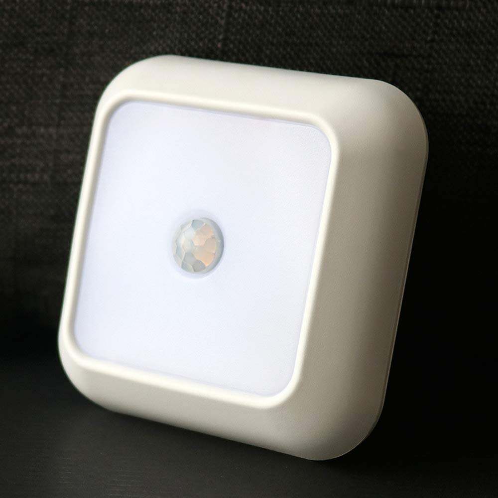 Ausuky White Frame White Light Wall Night Light Cabinet Closet Bulb Lamp 6 Leds Motion Sensor Stair Wireless Lamp (White Frame White Light)