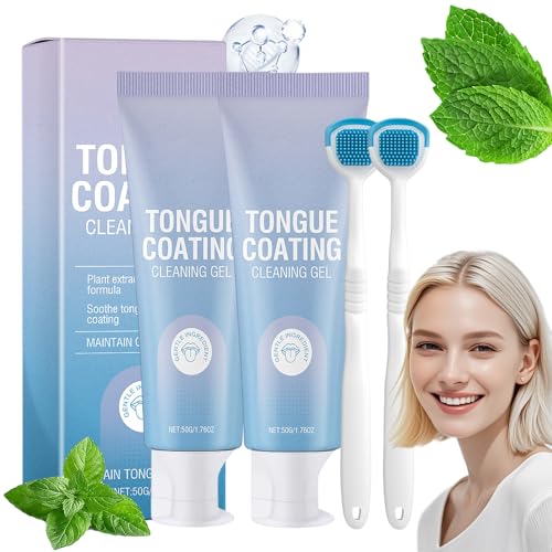 Paquete De Gel Limpiador Lingual Con Cepillo, Set De Ge Limpiador Lingual, Raspador Y Depurador Para Adultos Con Ge Limpio Para Eliminar El Mal Aliento Y Mantener La Salud Bucal (2 unidades)