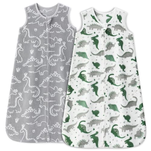 Image of Unnivoll Fleece Baby Sleep Sack 6-12 Months 1.0 Tog Baby Wearable Blanket Microfleece Sleeping Sack with 2-Way Zipper for Newborn Infant Grey & White Dinosaur