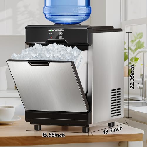 Image of Nugget Ice Maker Countertop, 80Lbs /24H with 20LBS Ice Basket | 2 Water Inlet (Tap /Bottle), Self-Cleaning Stainless Steel Pellet Ice Machine, Chewable Ice Dispenser for Home Kitchen Office