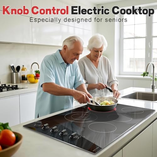Image of Noxton 36 Inch 5 Burners Electric Cooktop, Built-in 36 inch Radiant Electric Ceramic Stove Top with Glass Protection Metal Frame,Knob Control, Hot Surface Indicator, 220-240v, No Plug, Hard Wire