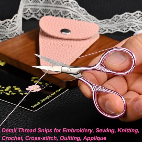 Image of Small Pointed Scissors for Women Men Facial Hair, Beard, Mustache | Mini Grooming Scissor Little Travel Shears, for Eyebrow, Eyelash, Sewing, Embroidery, Craft, Detail Thread Cut with Sheath