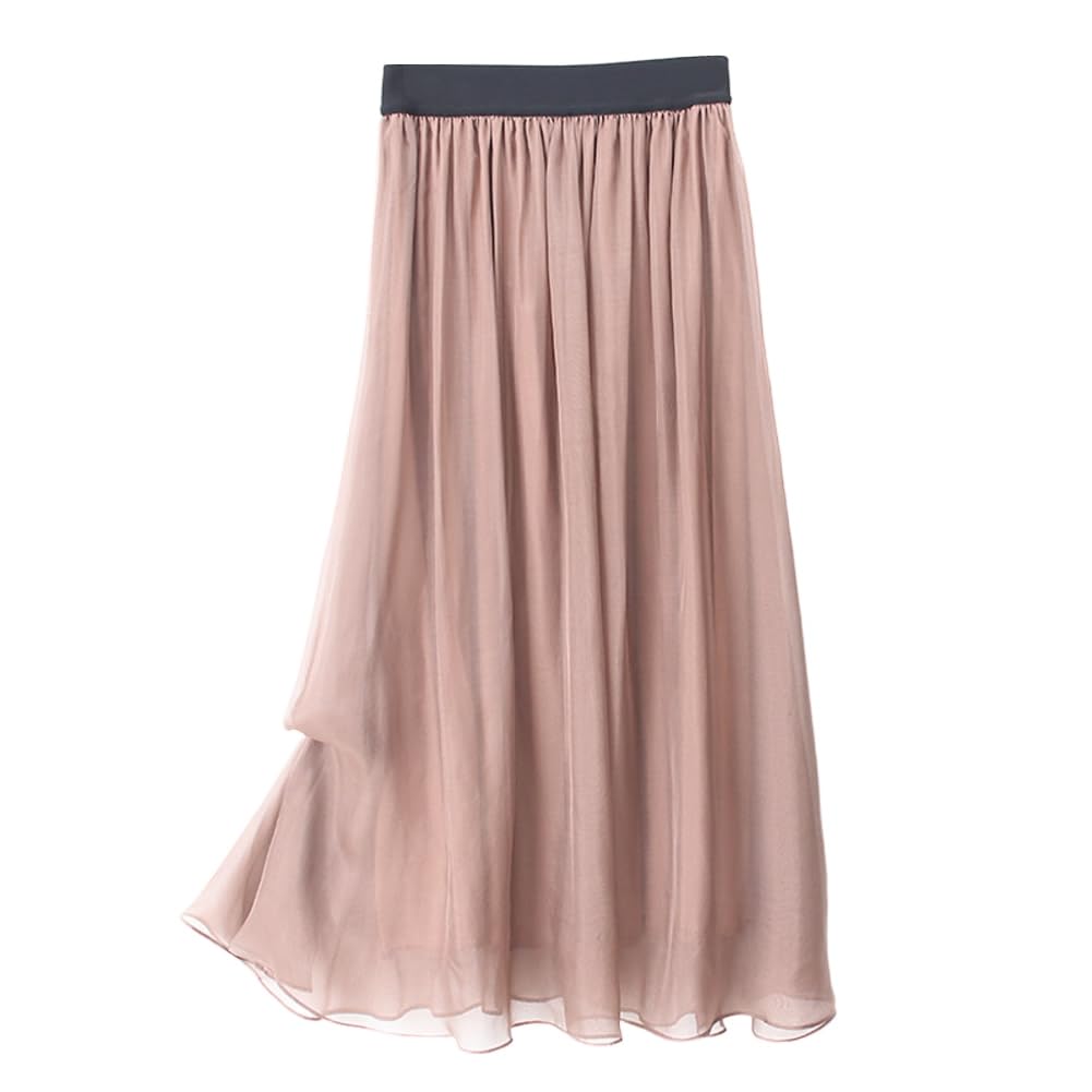 DISSA Seidenrock Midi Elastischer Bund Plissierter Rock