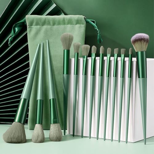 ZKSXOA 13-Piece Makeup Brushes Sets,Face and Eye Make-up Brushes for Foundation Powder, Concealers, Blush, and Eyeshadow,with Bag,Green - Image 2
