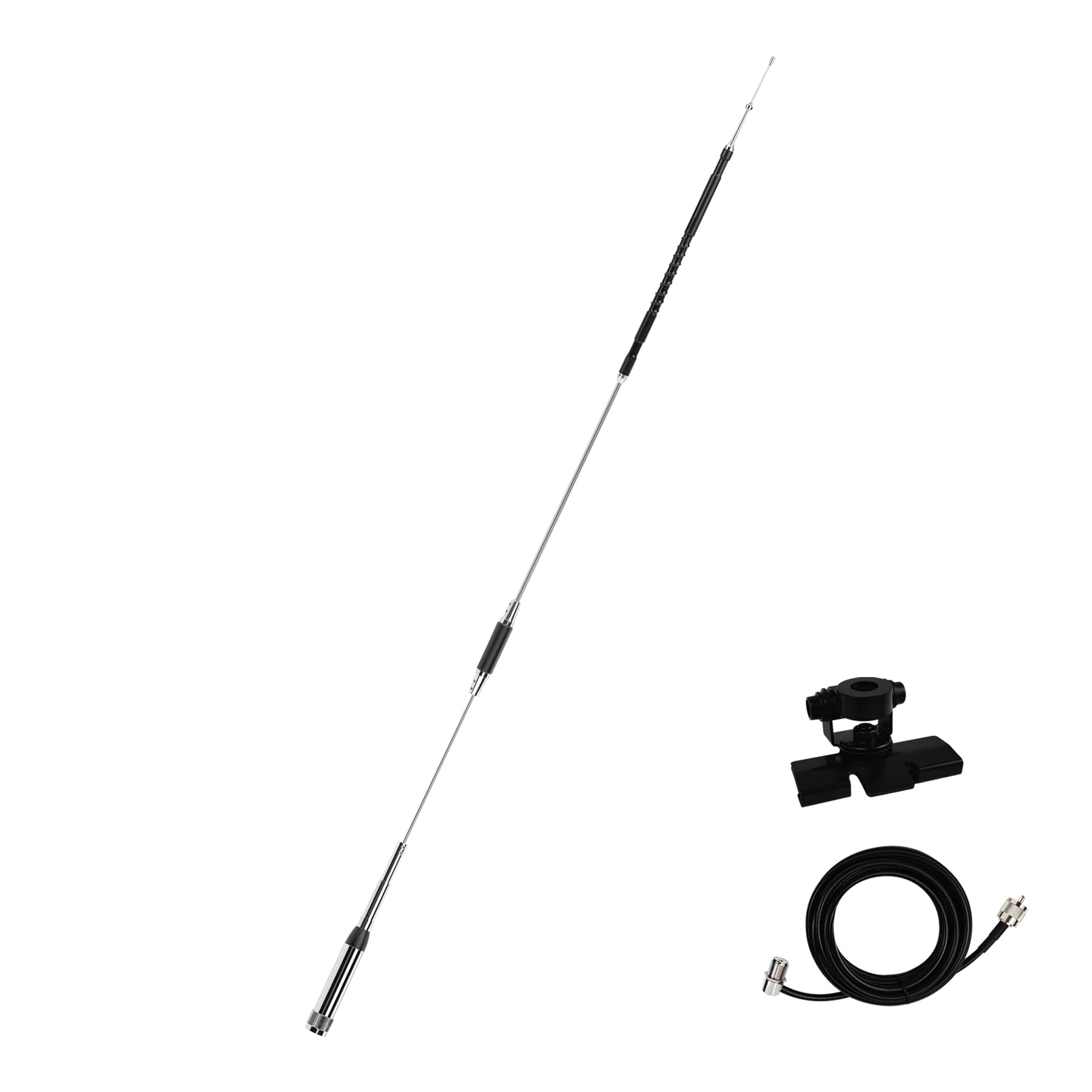 Antena de radio móvil de banda cuádruple de 10 m, 6 m, 2 m, 70 cm, 29/50/144/430 MHz, antena de alta ganancia para radio Molie de coche con cable coaxial de 16.4 pies y clip de base