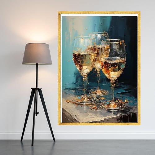 Tableau sur toile de verres à vin dorés 50x75cm peinture moderne pour salon