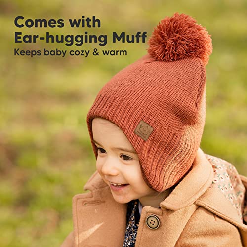 Image of KeaBabies Baby Beanies, Winter Baby Hats for Boys, Girls (Clay, 6-36M) | Toddler Winter Hat, Stay Cozy & Warm with Earflap Muff & Pom, Soft & Stretchy Beanies for Infant, Newborn, Cute Colors