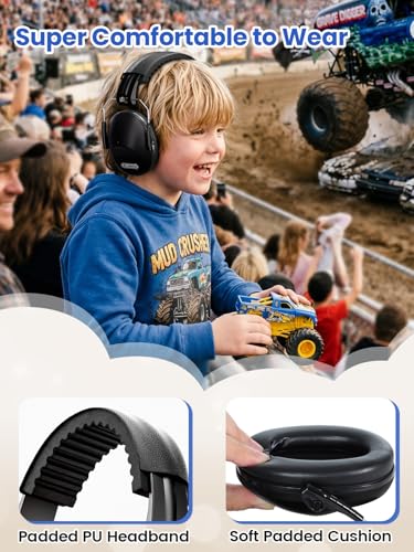 Image of Dr.meter Noise Cancelling Ear Muffs: EM100 SNR27.4 Ear Muffs for Noise Reduction - Kids Noise Cancelling Headphones with Adjustable Headband for Monster Truck Autism Sensory Mowing Firework-Black