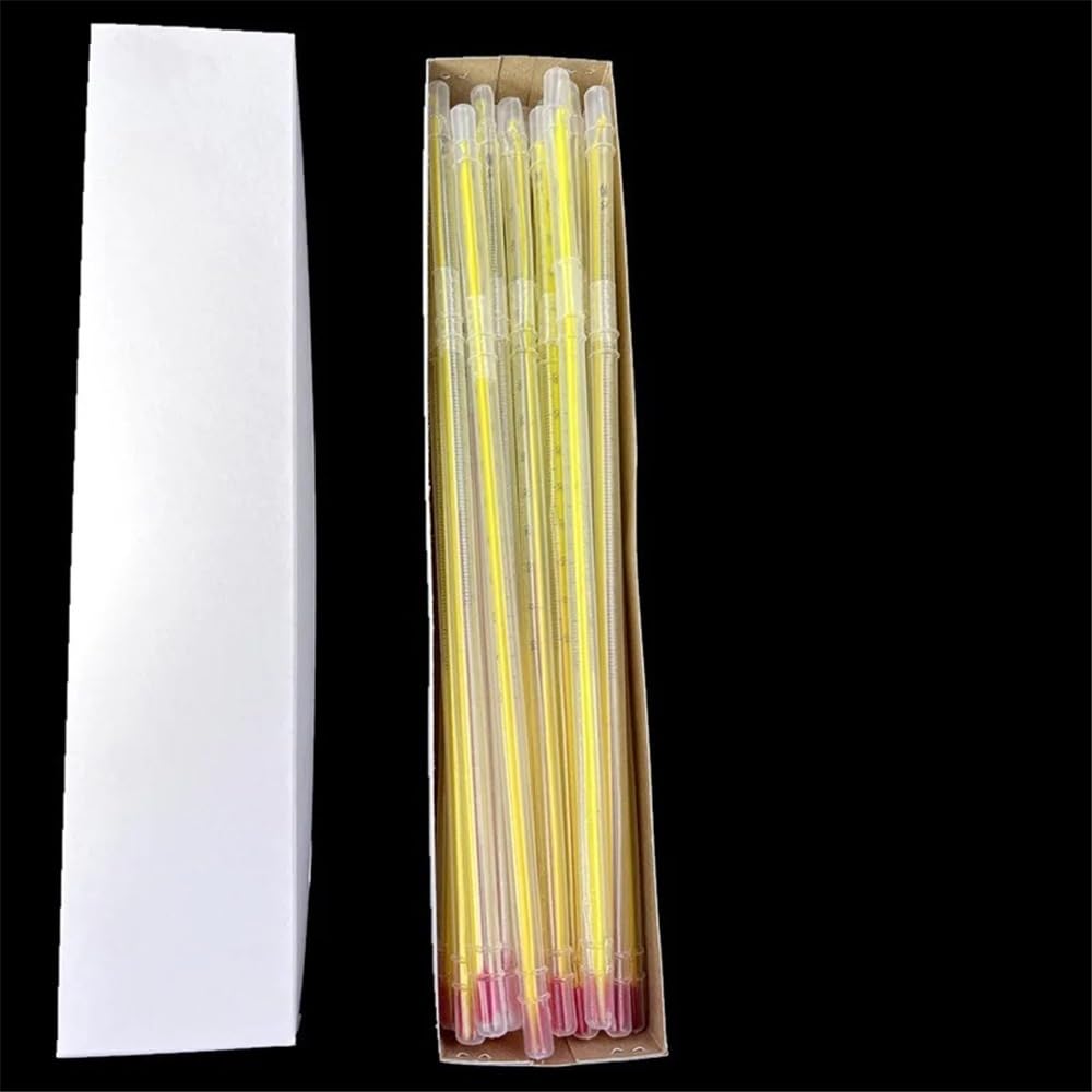 Cristalería de Laboratorio Termómetro de fondo amarillo con varilla de vidrio roja de 30 cm, 0-100 grados, experimental.(0-200 20PCS)