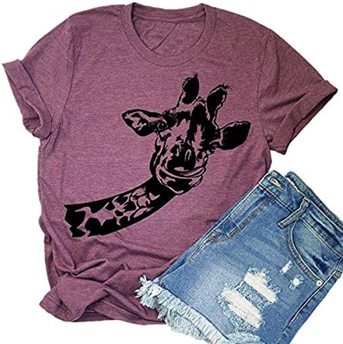 Beopjesk Womens Summer Giraffe Printed T-Shirt Funny Cute Animal Graphic Tees Tops