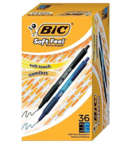 Image of BIC Soft Feel Retractable Ballpoint Pen, Medium Point (1.0mm), Black and Blue, 72-Count