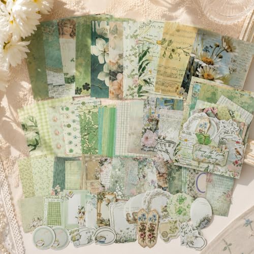 Image of HASTHIP200 Styles Vintage Aesthetic Scrapbook Kit - 400pcs Floral Vintage Floral Scrapbook Paper Kit Decorative Craft Paper Junk Journaling Stickers Set Assorted for Journaling Scrapbooking Card Make