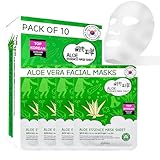 esfolio Aloe Vera Mask Sheet – Hydrating & Soothing Korean Face Mask for Dry, Sensitive, Sun-Exposed Skin – Moisturizing, Refreshing Skincare for Balanced, Healthy-Looking Skin (Pack of 10)