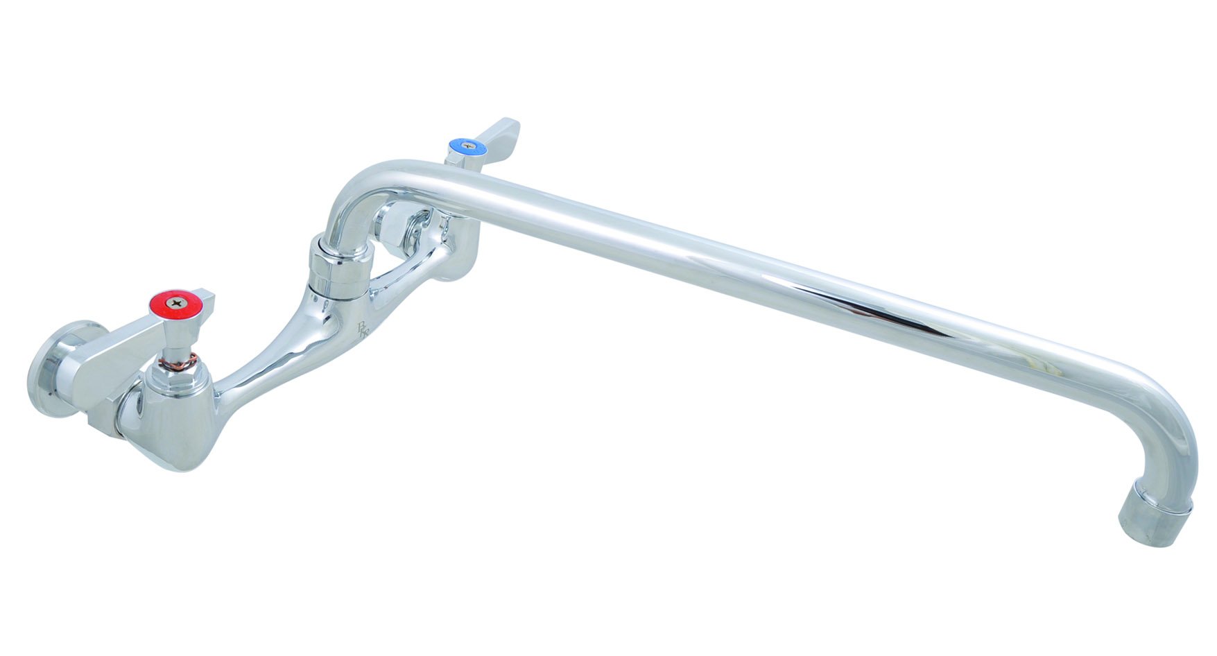 BK Resources WorkForce Standard Duty 8 inch On Center Splash Mount Faucet with 14 Inch Swing Spout – 14" Wide, Stainless Steel, Silver, Model BKF-8W-14-G