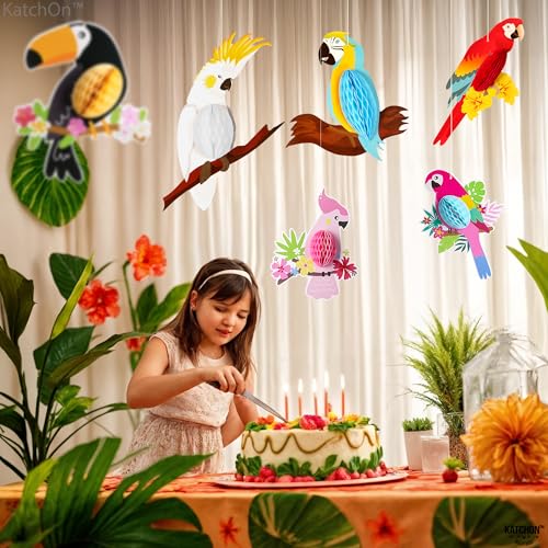 Image of KatchOn, Large Tropical Bird Decorations - 12x5.3 Inch | Jungle Theme Decorations, Luau Party Decorations, Hawaiian Party Decorations | Perfect for Tiki Party, Tropical Birthday, Rainforest Party