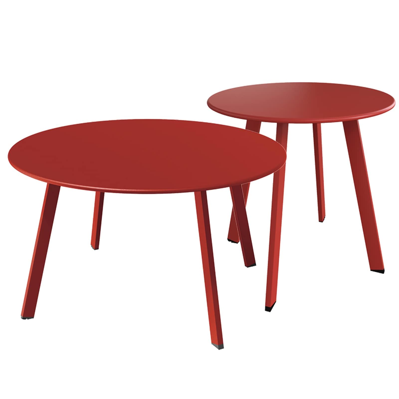 Grand patio Round Steel Patio Coffee Table Weather Resistant Nesting Tables Including One Large Side Table and One Small End Table, (Red, 2PC)