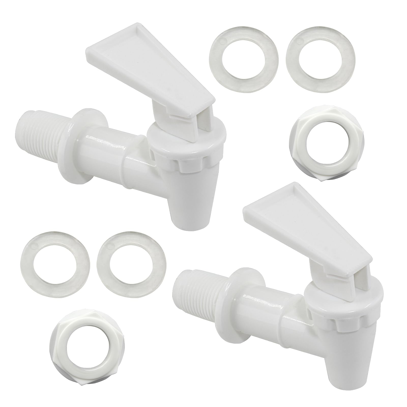 Replacement Water Cooler Faucet Bottle Jug, 2 Sets BPA-Free Plastic Water Spigot Spout Beverage Water Crock Dispenser Tap Set Lever Beverage Pour Dispenser Valve(Milky White)