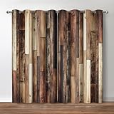 Jekeno Rustic Wooden Blackout Curtains Brown Wood Hardwood Floor Plank Board Door of Farmhouse Village Rural Lodge Retro Decor for Bedroom Living Room Grommet Window Drapes 2 Panel Set, 52'x84'