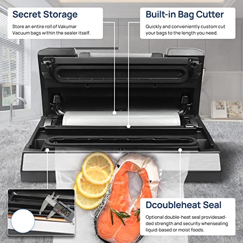 Vakumar Vacuum Sealer Machine, 90Kpa Food Vacuum Sealer Machine Preservation Dry/Moist/Liquid Modes & 2 pack 11''x60' Rolls for Food