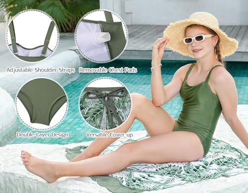 Image of UNIFACO Girls Swimsuit Size 10-12 One Piece Bathing Suit with Mesh Cover Up Adjustable Straps Swimwear