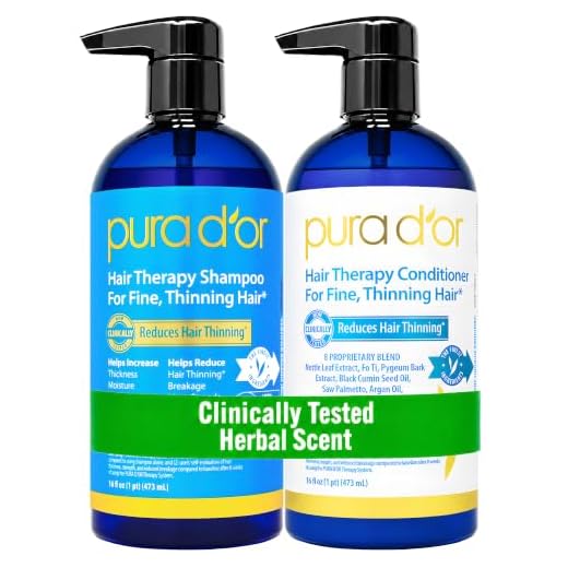 PURA D'OR Hair Thinning Therapy Biotin Shampoo and Conditioner Set, CLINICALLY TESTED Proven Results, DHT Blocker Hair Thickening Products For Women & Men, Natural Routine Shampoo, Color Safe, 16oz x2