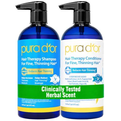 PURA D'OR Hair Thinning Therapy Biotin Shampoo &amp; Conditioner Set, 16oz x2