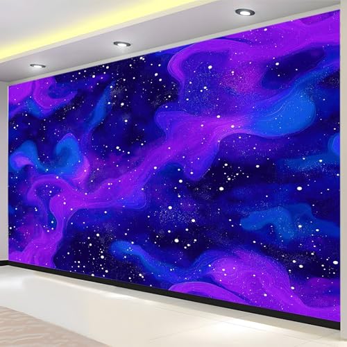 Purple Mural Wallpaper Dreamy Starry Sky Clouds Pattern Wall Decor