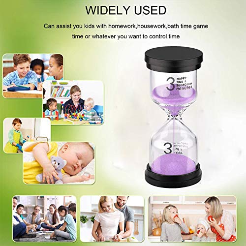 SuLiao Hourglass 3 Minute Sand Timer:Colorful Sand Clock, Small Reloj De Arena Three Minutos, Purple Sand Watch 3 Min, Plastic Hour Glass Sandglass for Kids, Games, Classroom, Kitchen, Decor