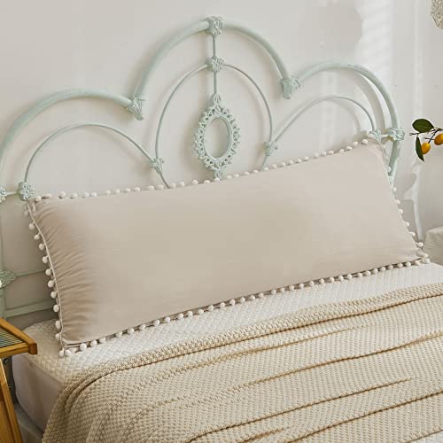 White Seersucker Comforter Set King Size And Cute Pom Pom Beige Body Pillow Case Bundle #TOP12