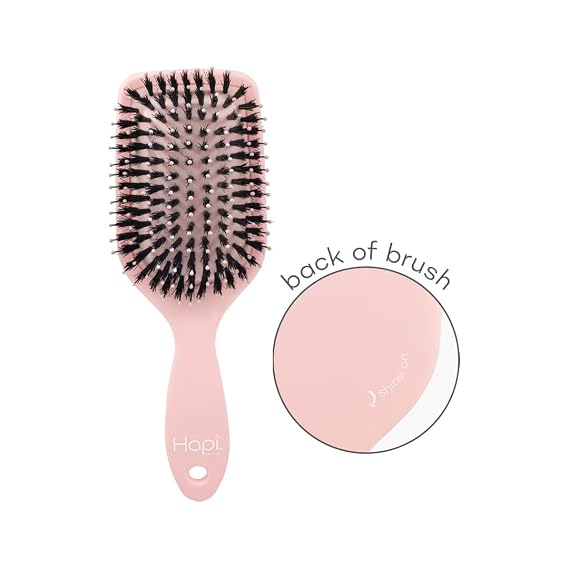 Cricket Hapi Anti-Static Joy & Shine Boar Paddle Brush - Ultra-Soft Cushion Pad, Rich, Dense Boar Flared Bristles, Detangling Hair Brush for Women, Men - Ideal for No-Wash Hair Days - Large, Soft Pink