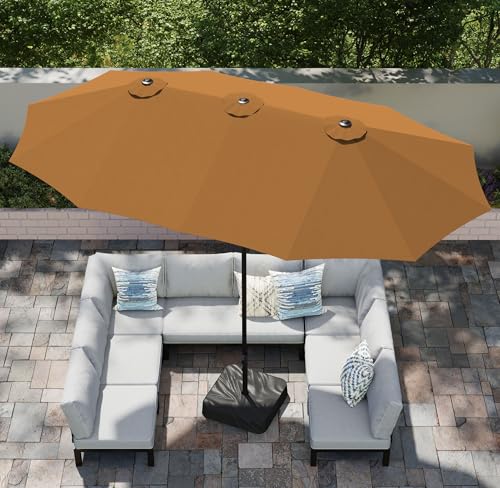 Image of PHI VILLA 15ft Large Outdoor Patio Umbrella with Base Included, Tawny