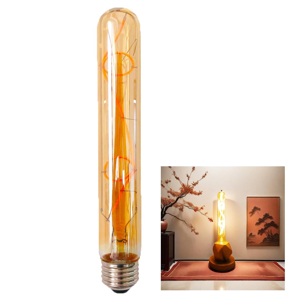 NUOXIN Pack of 1 Edison Retro Vintage Decorative Tube Bulbs E27 6W T30 Filament LED Bulbs Warm White 2700K Long Test Tube Bulb Amber Glass Non-dimmable AC 220V