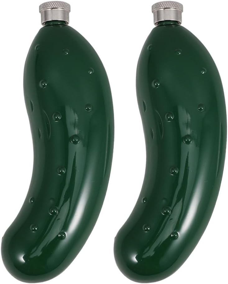 2 Pack Stainless Steel Cucumber Flask Pocket Size Leakproof Green