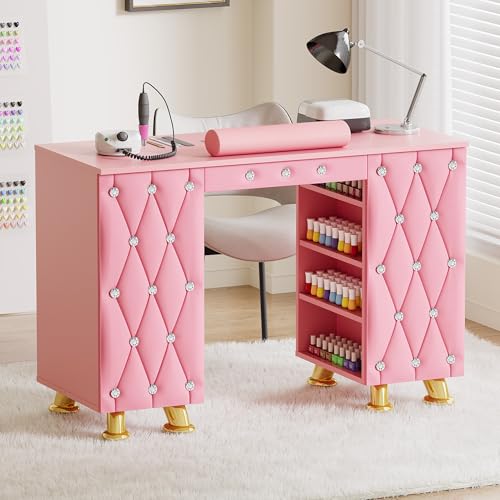 Kikihouse Manicure Table, Nail Desk w/Dust Collector & Wrist Rest, Nail Salon Station Acetone...