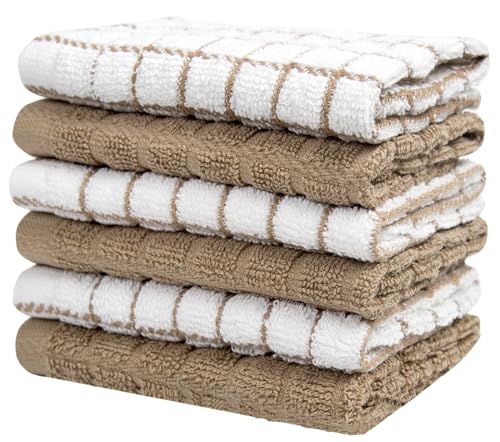 Image of Bumble Dish Cloths (6 Pack) | 12 inch x 12 inch | 100% Cotton Kitchen Towels | 405 GSM | Soft, Highly Absorbent & Durable Dish Towels for Kitchen | Tan