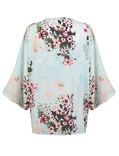 Cardigã feminino de verão com estampa floral Kimonos solto meia manga chiffon da Pretday, A1-mint, L