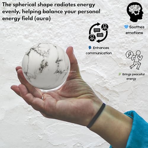 Image of Certified Howlite Crystal Ball for Meditation - Premium Crystal Vastu Items for Home and Feng Shui Items for Good Luck - Ideal for Pooja Supplies and Spiritual Practices (2 inch Inch)