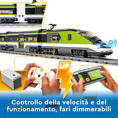 LEGO City Treno Passeggeri Espresso - Include Trenino Giocattolo Telecomandato con Fari Funzionanti, 2 Carrozze, 24 Binari e 6 Minifigure - Regalo per Bambini e Bambine da 7 Anni in su - 60337 - Immagine 2