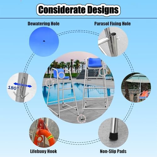 Heavy Duty Stainless Steel Lifeguard Chair for Outdoor Pools, Beaches & Patios - Durable, Safe, Weather-Resistant Seating for Adults & Kids