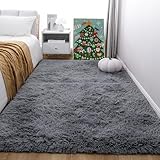 KICHOWUA 4x6 Grey Fluffy Shag Rug for Bedroom, Soft Plush Fuzzy Washable Non Slip Carpet for Living Room, Gray Modern Floor Cozy Furry Shaggy Throw Area Rugs for Kids Boys Baby Nursery Dorm Room