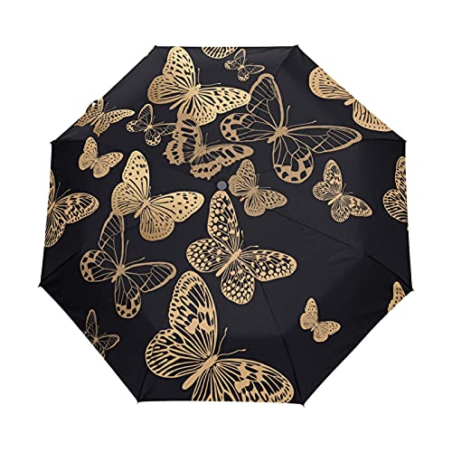 Parapluie noir automatique solide de luxe imprimé papillon