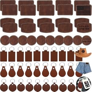60 Pcs Lasable Engravable Blanks – Leatherette Iron on Hat Patches & PU Leather Key Fob Kit for DIY Custom Laser Engraving Craft Gifts