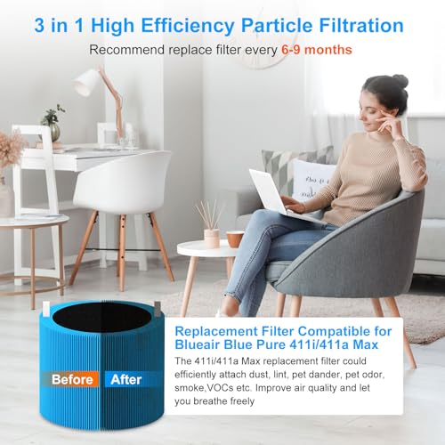 Image of 411i /411a Max Replacement Filter Compatible for Blueair Blue Pure(Not for 411 /411Auto&mini /411+), Powerful Particle Dust Dander Filter&Odor Smoke Activated Carbon Filter for Home, #F4MAX, Blue, 2 Pack